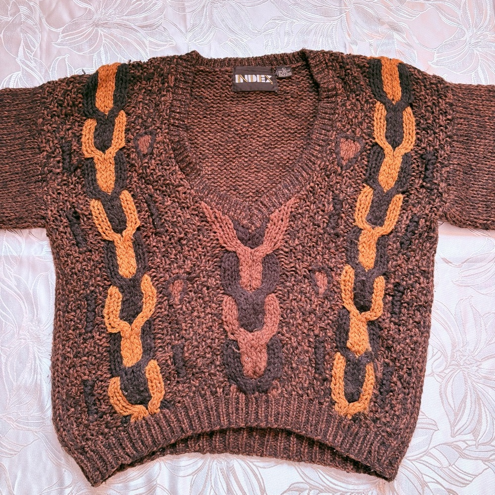 Vintage 90’s INDEX Wool Blend Chunky Oversized Sweater V-Neck - Size Large